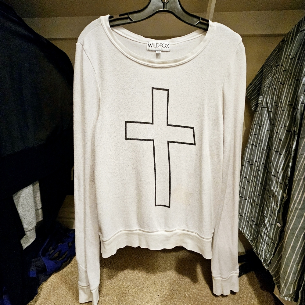 RARE Wildfoz white oversized cross jumper size xs